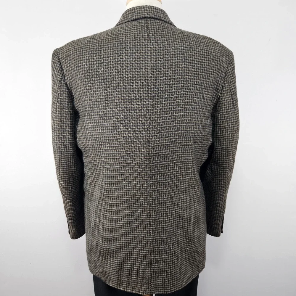 VTG RBM Men's Sport Coat Blazer Three Button Brown Houndstooth Lambs Wool 42R